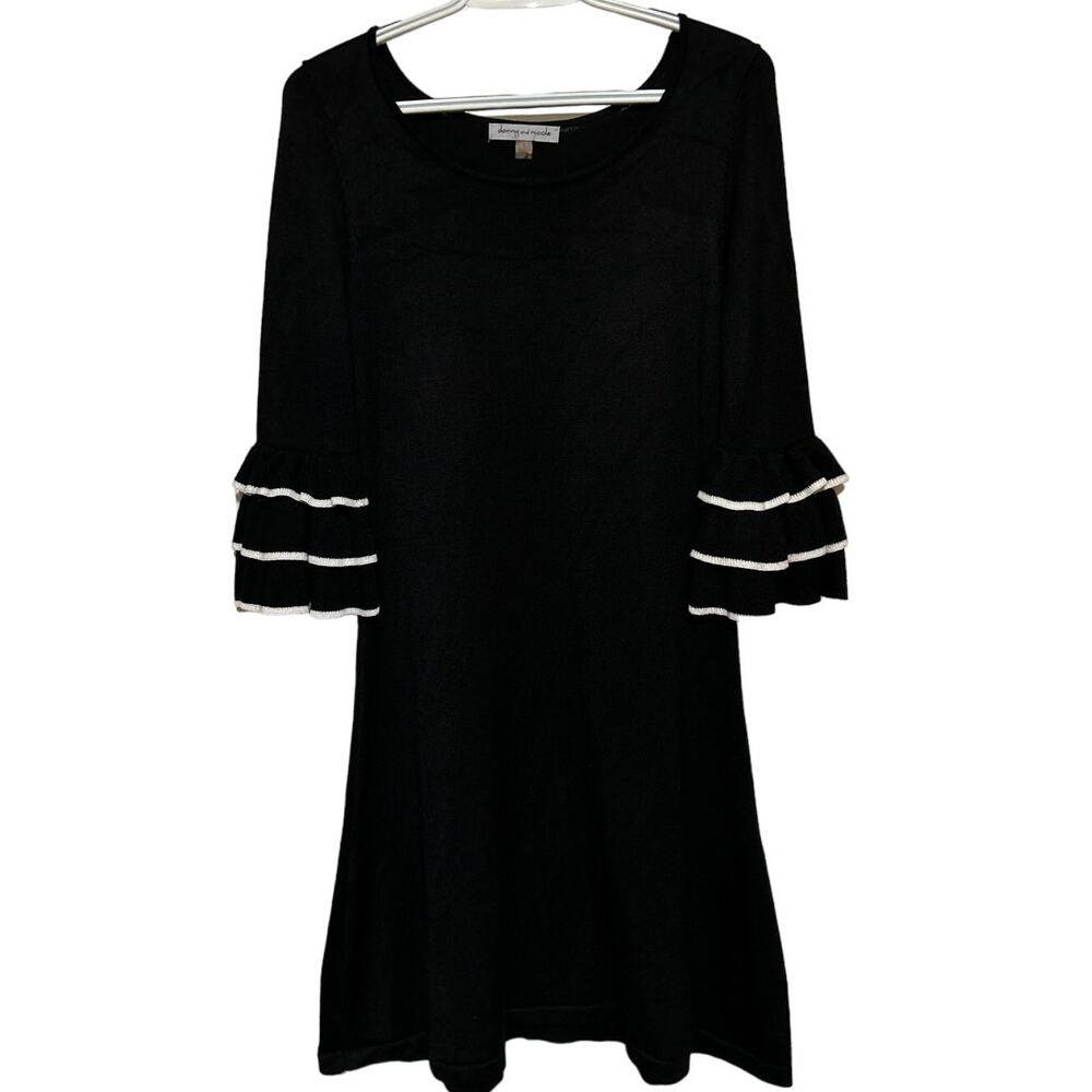 Danny and Nicole Women's Black White Sweater Dress with Ruffle Sleeves Size S